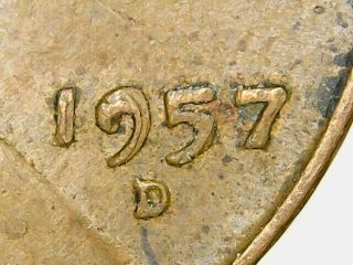 1957 D Lincoln Wheat Penny Double Strike Error Date & Mark Chip In B