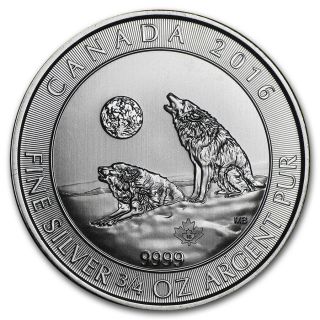 2016 Canada $2 3/4 Oz Howling Wolves Wolf Fine Silver Bullion Coin 9999