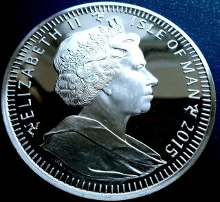 ISLE OF MAN: 2015 5 Crowns,  5 tr oz.  925 silver,  only 99 minted,  cap - top grade 2