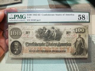 1862 - 63 $100 Confederate Note T - 40 " Railroad " Civil War Era Pmg Choice/au - 58