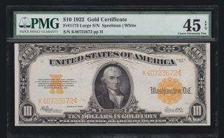 Us 1922 $10 Gold Certificate Fr 1173 Pmg 45 Epq Ch Vf (672)