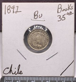 Chile.  1892 Medio Decimo.  Santiago.  World Silver Coin
