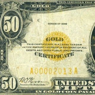 Rare 1928 $50 Gold Certificate ( (00002013))  Birthday Or Anniversary.