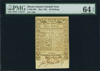 Colonial Currency Rhode Island May 1786 40s Pmg Choice Uncirculated 64 Epq