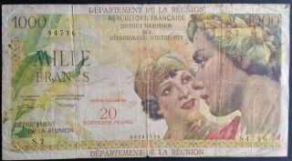 Reunion 20 Nouveaux Francs On 1000 Francs 1967 P 55 France Africa Afine