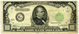 Series 1934 Us $1000 Federal Reserve Note | F/vf