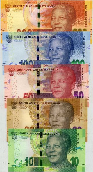 South Africa Set 5 Unc 10 20 50 100 200 Rand 2016 / 2017 Nelson Mandela Kganyago