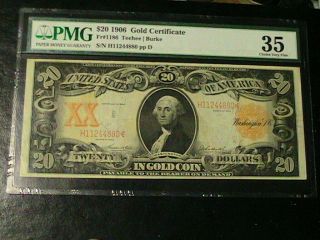 1906 $20.  00 Gold Certificate - Pmg - Choice Very Fine 35 - Fr 1186