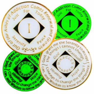 Na Glow Glow In The Dark White /blue Yrs 1 - 40 Medallion Chip Narcotics Anonymous