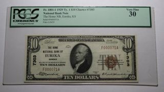 $10 1929 Eureka Kansas Ks National Currency Bank Note Bill Ch 7303 Vf30 Pcgs