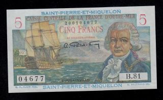 Saint Pierre And Miquelon 5 Francs (1950 - 60) Pick 22 Unc.