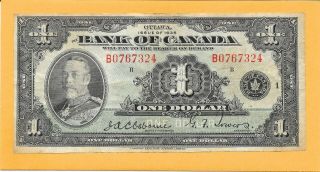 1935 Bank Of Canada One Dollar Bill B0767324 (old Note)