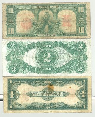 $2 Series 1917 Bracelet,  $1 1923 Cogwheel and $10 1901 Bison United States Notes 2