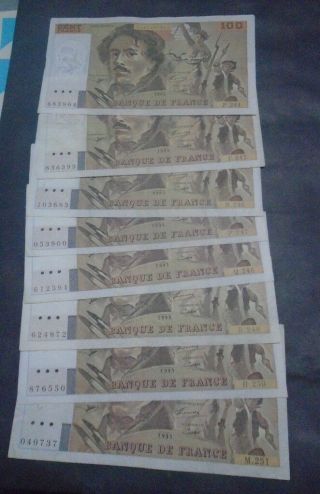 France,  P 154g,  100 Francs,  1993,  8 Consecutive Prefixes,  Vf/ef