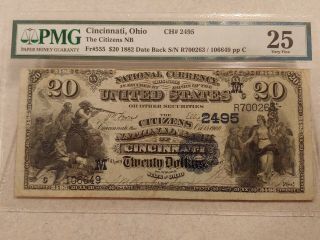 Omg Fr555 1882 $20 Date Back National Bank Note Cincinnati Oh Citizens Vf25