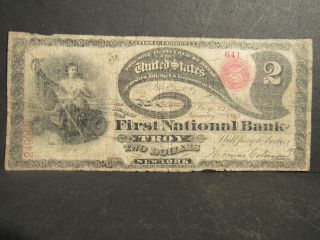 Troy,  Ny First National Bank Note 1865 National Currency 2 Dollars