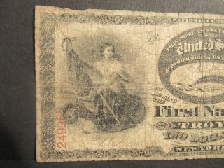 TROY,  NY FIRST NATIONAL BANK NOTE 1865 NATIONAL CURRENCY 2 DOLLARS 2