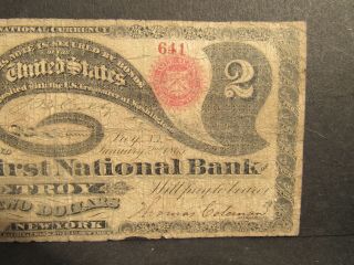 TROY,  NY FIRST NATIONAL BANK NOTE 1865 NATIONAL CURRENCY 2 DOLLARS 3