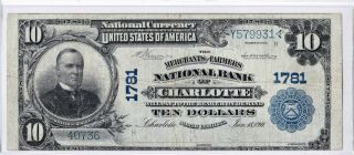 $10 1902 Pb Merchants And Farmers National Charlotte North Carolina Nc ( (rare))