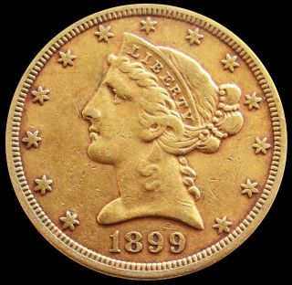 1899 S Gold Us $5 Dollar Liberty Head Half Eagle Coin San Francisco