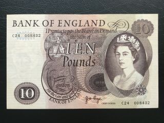 Gb Bank Of England 1970 £10 Ten Pounds Banknote Aunc S/n C24 008432