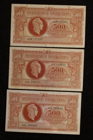1944 Banque De France - France 500 Francs - 3 Notes F/vf