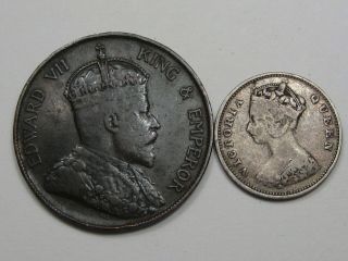 2 British Hong Kong Coins: 1898 Silver 10 Cent & 1904 - H 1 Cent.  26