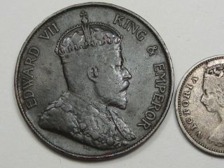 2 British Hong Kong Coins: 1898 Silver 10 Cent & 1904 - H 1 Cent.  26 3