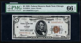Fr.  1850 - G $5 1929 Federal Reserve Bank Note Chicago Pmg Gem 66 Epq