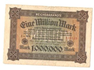 1923 Germany Weimar Republic 1.  000.  000 / 1 Million Mark Banknote