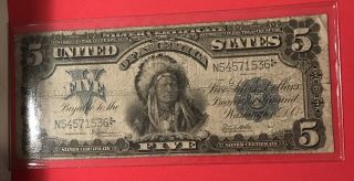 1899 $5 Dollar Bill Large Silver Certificate Chief Indian Note