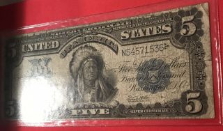 1899 $5 DOLLAR BILL LARGE SILVER CERTIFICATE CHIEF INDIAN NOTE 4