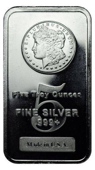 Morgan Dollar Design 5 Oz Silver Bar Made In Usa Sku27205