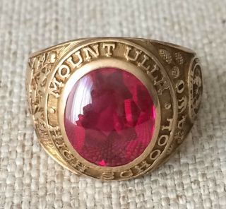 Hj 10k 10 K Solid Yellow Gold Red Stone Mount Ulla High Scholl Ring 6.  8 Grams