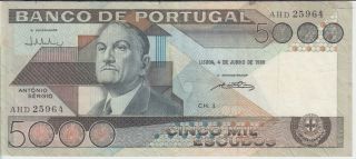 Portugal Banknote P182e - 5964 5,  000 Escudos 4.  6.  1986,  Vf,  We Combine