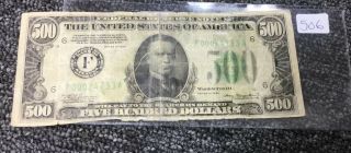 1934 $500 Five Hundred Dollar Bill Scarce Bank of ATLANTA Currency Note 5