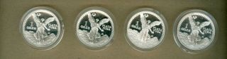 Four 1990 Mexico Proof One Ounce Silver Libertad Coins