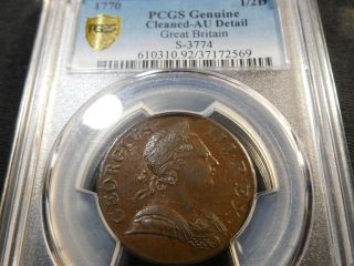 V17 Great Britain 1770 1/2 Penny Pcgs Au Detail Cleaned