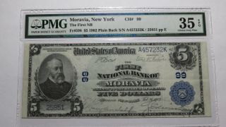 $5 1902 Moravia York Ny National Currency Bank Note Bill Ch.  99 Vf35epq