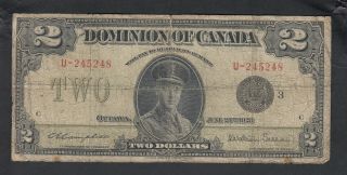 1923 Dominion Of Canada 2 Dollar Bank Note Sellar Black Seal