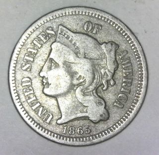 1865 U.  S.  Nickel Three (3) Cent Coin