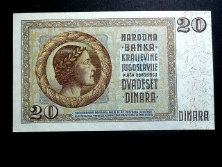 Yugoslavia 1936,  20 Dinara,  Unc Perfect Banknote