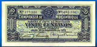 Mozambique 20 Centavos 1933 UNC Cancelled by Perforation 11 5 1942 Wd 2