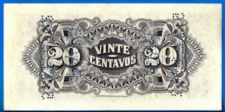 Mozambique 20 Centavos 1933 UNC Cancelled by Perforation 11 5 1942 Wd 3