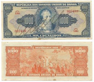 Brazil Note 1000 Cruzeiros (1943) Serie 116 Hand Sign P 141 Vf,