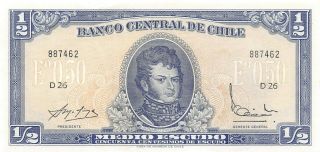 Chile 1/2 Escudo Nd.  1964 P 134aa Series D 26 Circulated Banknote Jk