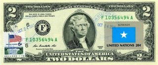 $2 Dollars 2013 Stamp Cancel Flag Of Un From Somalia Lucky Money Value $99.  95