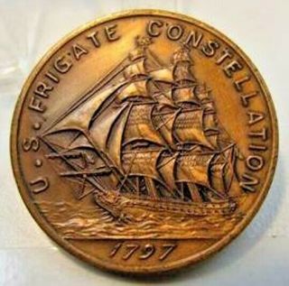 1950s Frigate Constellation Medal,  Made From 1797 Ship Metal,  First Us Navy Ship