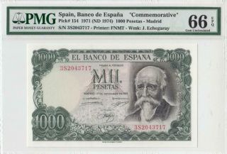 1971 Bank Of Spain 1000 Pesetas Madrid Consecutive 2 Of 3 ( (pmg 66 Epq))