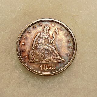 1875 - S Liberty Seated Twenty Cents - Date In Dentils Var - Pretty Au,  Coin